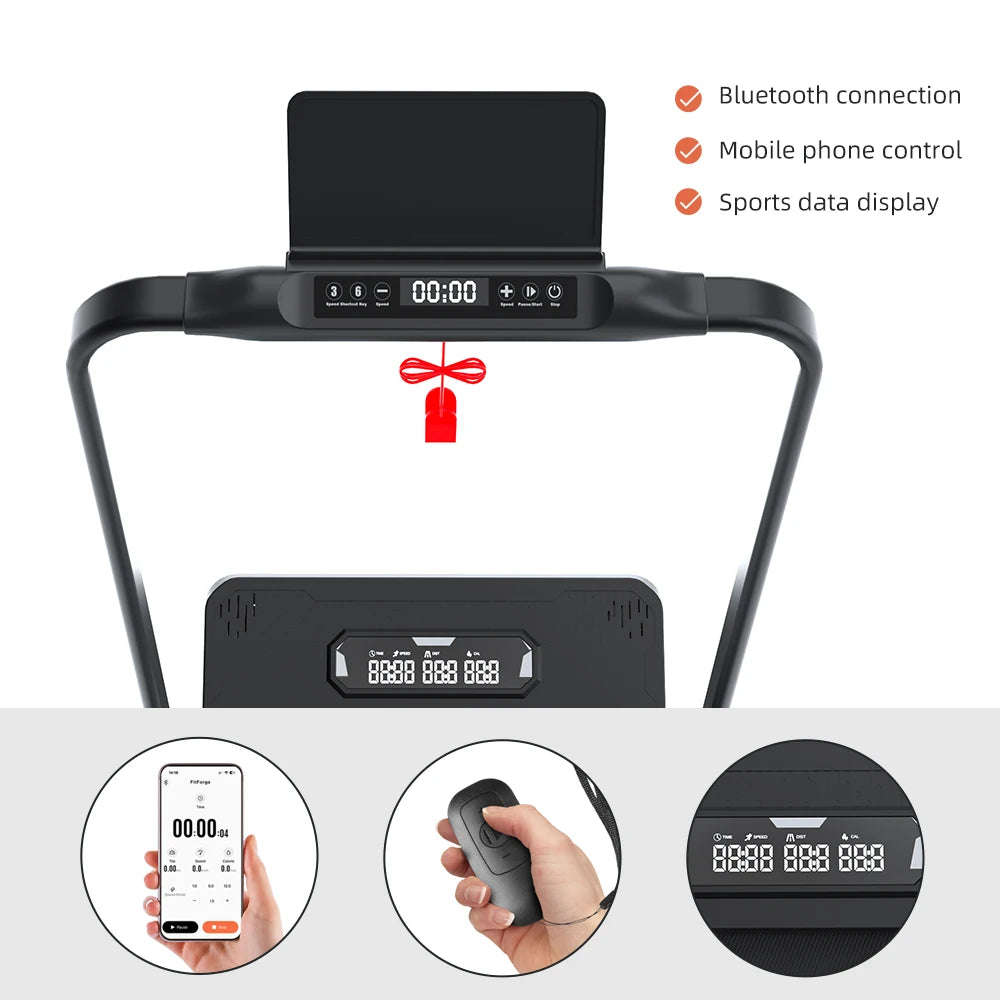 Support Customized 1-12KM/h Electric Treadmill, Foldable Armrests, Bluetooth Multi-function Walking Pad Treadmill for Home Gym